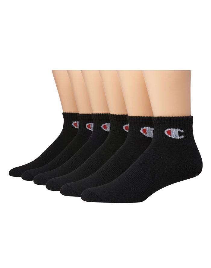 Champion Mens Socks NZ - Ankle 6-Pairs Black ( 9805-WCYJK )